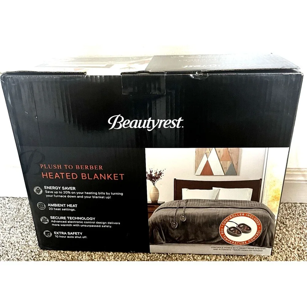Beautyrest Heated Microlight to Berber Blanket King - Gray